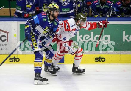 Eishockey ICE Bundesliga. VSV gegen Bozen.  Alexander Rauchenwald (VSV), Anthony Salinitri (Bozen) . Villach, am 14.3.2025
Foto: Kuess
---
pressefotos, pressefotografie, kuess, qs, qspictures, sport, bild, bilder, bilddatenbank