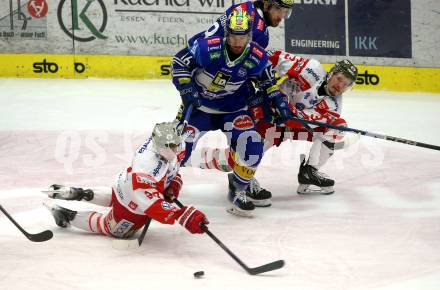 Eishockey ICE Bundesliga. VSV gegen Bozen.  Kevin Hancock (VSV), Jason Seed  (Bozen) . Villach, am 14.3.2025
Foto: Kuess
---
pressefotos, pressefotografie, kuess, qs, qspictures, sport, bild, bilder, bilddatenbank