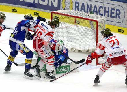 Eishockey ICE Bundesliga. VSV gegen Bozen.  Alex Wall, Jean Philippe Lamoureux (VSV), Brad McClure, Anthony Salinitri (Bozen) . Villach, am 14.3.2025
Foto: Kuess
---
pressefotos, pressefotografie, kuess, qs, qspictures, sport, bild, bilder, bilddatenbank