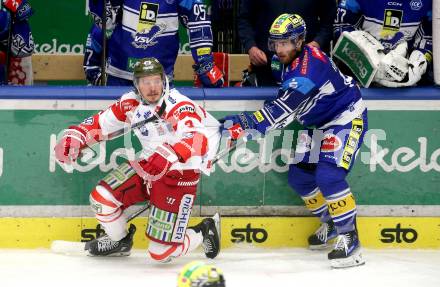 Eishockey ICE Bundesliga. VSV gegen Bozen.  Kevin Hancock (VSV),Braden Dean Christoffer  (Bozen) . Villach, am 14.3.2025
Foto: Kuess
---
pressefotos, pressefotografie, kuess, qs, qspictures, sport, bild, bilder, bilddatenbank