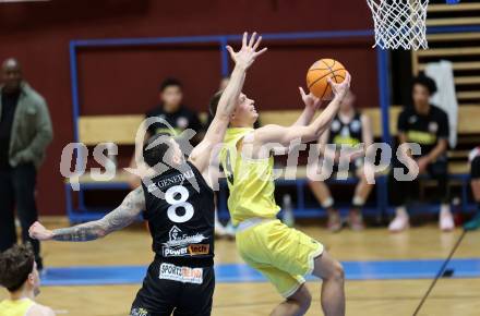 Basketball 2. Liga 2024/2025. Playoffs. VF1.   Woerthersee Piraten gegen Mattersburg Rocks.    Elvis Keric (Piraten),   Petar Zivkovic (Mattersburg Rocks). Klagenfurt, am 15.3.2025.
Foto: Kuess


---
pressefotos, pressefotografie, kuess, qs, qspictures, sport, bild, bilder, bilddatenbank