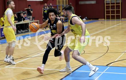 Basketball 2. Liga 2024/2025. Playoffs. VF1.   Woerthersee Piraten gegen Mattersburg Rocks.    Tim Huber (Piraten),   Yann Grandperret (Mattersburg Rocks). Klagenfurt, am 15.3.2025.
Foto: Kuess


---
pressefotos, pressefotografie, kuess, qs, qspictures, sport, bild, bilder, bilddatenbank