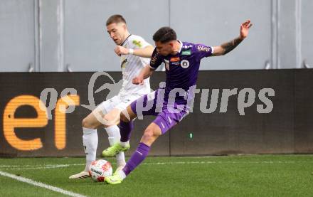 Fussball Bundesliga. SK Austria Klagenfurt gegen Altach.  David Toshevski (Klagenfurt), Leonardo Lukacevic (Altach). Klagenfurt, am 16.3..2025.
Foto: Kuess
---
pressefotos, pressefotografie, kuess, qs, qspictures, sport, bild, bilder, bilddatenbank