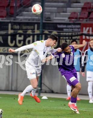 Fussball Bundesliga. SK Austria Klagenfurt gegen Altach.  Keanan Bennetts  (Klagenfurt), Pascal Juan Estrada (Altach). Klagenfurt, am 16.3..2025.
Foto: Kuess
---
pressefotos, pressefotografie, kuess, qs, qspictures, sport, bild, bilder, bilddatenbank