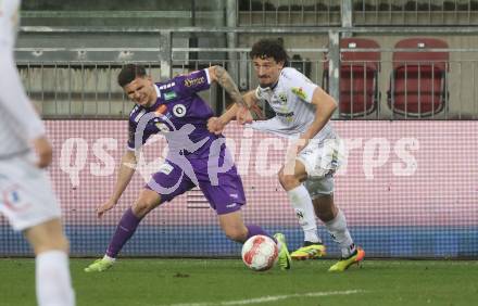 Fussball Bundesliga. SK Austria Klagenfurt gegen Altach.  David Toshevski (Klagenfurt), Vesel Demaku (Altach). Klagenfurt, am 16.3..2025.
Foto: Kuess
---
pressefotos, pressefotografie, kuess, qs, qspictures, sport, bild, bilder, bilddatenbank
