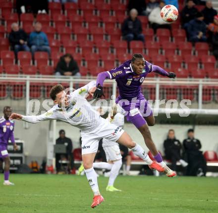 Fussball Bundesliga. SK Austria Klagenfurt gegen Altach.  Dikeni Salifou (Klagenfurt), Dijon Kamera (Altach). Klagenfurt, am 16.3..2025.
Foto: Kuess
---
pressefotos, pressefotografie, kuess, qs, qspictures, sport, bild, bilder, bilddatenbank