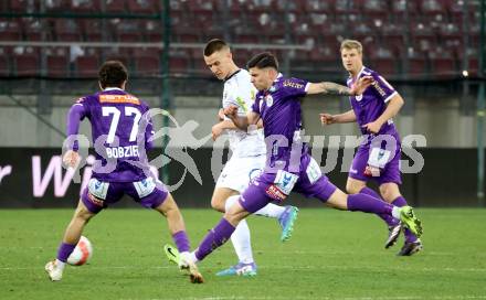 Fussball Bundesliga. SK Austria Klagenfurt gegen Altach.  David Toshevski (Klagenfurt), Florian Dietz (Altach). Klagenfurt, am 16.3..2025.
Foto: Kuess
---
pressefotos, pressefotografie, kuess, qs, qspictures, sport, bild, bilder, bilddatenbank