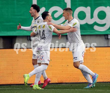 Fussball Bundesliga. SK Austria Klagenfurt gegen Altach.  Torjubel Lukas Fridrikas  (Altach). Klagenfurt, am 16.3..2025.
Foto: Kuess
---
pressefotos, pressefotografie, kuess, qs, qspictures, sport, bild, bilder, bilddatenbank
