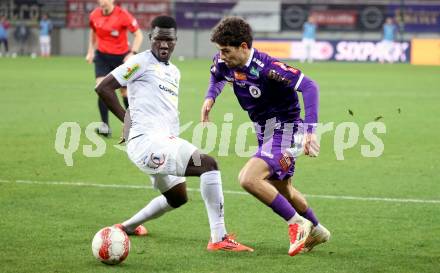 Fussball Bundesliga. SK Austria Klagenfurt gegen Altach. Ben Bobzien  (Klagenfurt), Djawal Kaiba (Altach). Klagenfurt, am 16.3..2025.
Foto: Kuess
---
pressefotos, pressefotografie, kuess, qs, qspictures, sport, bild, bilder, bilddatenbank