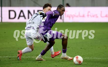 Fussball Bundesliga. SK Austria Klagenfurt gegen Altach.  Dikeni Salifou (Klagenfurt), Dijon Kameri  (Altach). Klagenfurt, am 16.3..2025.
Foto: Kuess
---
pressefotos, pressefotografie, kuess, qs, qspictures, sport, bild, bilder, bilddatenbank