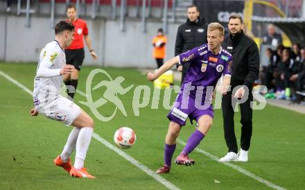 Fussball Bundesliga. SK Austria Klagenfurt gegen Altach. Christopher Cvetko  (Klagenfurt), Pascal Juan Estrada (Altach). Klagenfurt, am 16.3..2025.
Foto: Kuess
---
pressefotos, pressefotografie, kuess, qs, qspictures, sport, bild, bilder, bilddatenbank