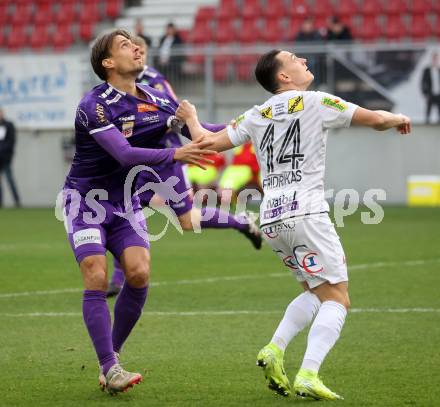 Fussball Bundesliga. SK Austria Klagenfurt gegen Altach.  Thorsten Mahrer (Klagenfurt),  Lukas Fridrikas (Altach). Klagenfurt, am 16.3..2025.
Foto: Kuess
---
pressefotos, pressefotografie, kuess, qs, qspictures, sport, bild, bilder, bilddatenbank