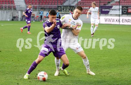 Fussball Bundesliga. SK Austria Klagenfurt gegen Altach.  David Toshevski (Klagenfurt), Leonardo Lukacevic (Altach). Klagenfurt, am 16.3..2025.
Foto: Kuess
---
pressefotos, pressefotografie, kuess, qs, qspictures, sport, bild, bilder, bilddatenbank