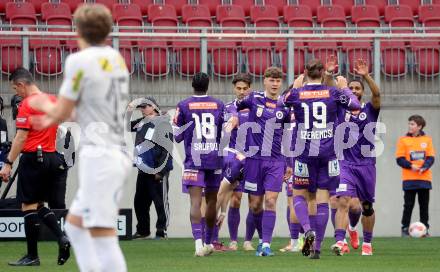 Fussball Bundesliga. SK Austria Klagenfurt gegen Altach.  Torjubel (Klagenfurt). Klagenfurt, am 16.3..2025.
Foto: Kuess
---
pressefotos, pressefotografie, kuess, qs, qspictures, sport, bild, bilder, bilddatenbank