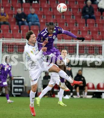 Fussball Bundesliga. SK Austria Klagenfurt gegen Altach. Dikeni Salifou (Klagenfurt), Dijon Kameri  (Altach). Klagenfurt, am 16.3..2025.
Foto: Kuess
---
pressefotos, pressefotografie, kuess, qs, qspictures, sport, bild, bilder, bilddatenbank