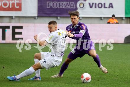 Fussball Bundesliga. SK Austria Klagenfurt gegen Altach. Thorsten Mahrer  (Klagenfurt),  Florian Dietz (Altach). Klagenfurt, am 16.3..2025.
Foto: Kuess
---
pressefotos, pressefotografie, kuess, qs, qspictures, sport, bild, bilder, bilddatenbank