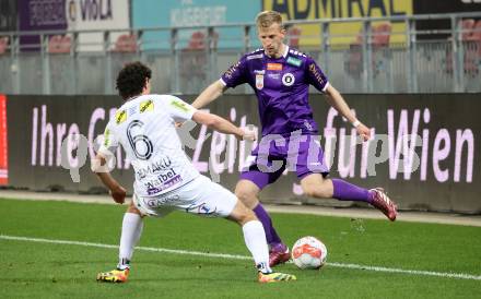 Fussball Bundesliga. SK Austria Klagenfurt gegen Altach. Christopher Cvetko  (Klagenfurt), Vesel Demaku (Altach). Klagenfurt, am 16.3..2025.
Foto: Kuess
---
pressefotos, pressefotografie, kuess, qs, qspictures, sport, bild, bilder, bilddatenbank