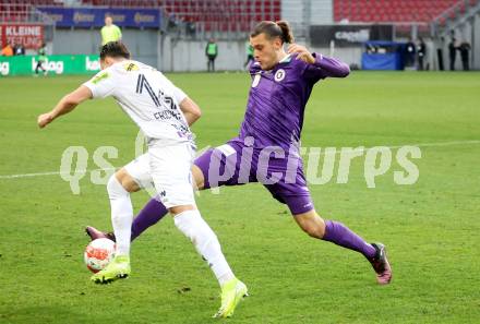 Fussball Bundesliga. SK Austria Klagenfurt gegen Altach. Niklas Szerencsi  (Klagenfurt), Lukas Fridrikas  (Altach). Klagenfurt, am 16.3..2025.
Foto: Kuess
---
pressefotos, pressefotografie, kuess, qs, qspictures, sport, bild, bilder, bilddatenbank