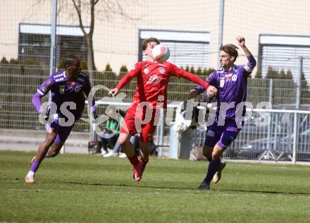 Fussball Bundesliga. Testspiel. SK Austria Klagenfurt gegen Kapfenberg. Dikeni-Rafid Salifou, 
Thorsten Mahrer  (Klagenfurt). Klagenfurt, am 20.3.2025.
Foto: Kuess
www.qspictures.net
---
pressefotos, pressefotografie, kuess, qs, qspictures, sport, bild, bilder, bilddatenbank