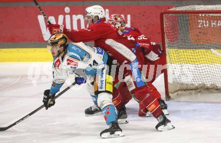 Eishockey ICE Bundesliga. KAC gegen Linz. Finn Van Ee  (KAC), Henrik Neubauer (Linz) . Klagenfurt, am 23.3.2025
Foto: Kuess
---
pressefotos, pressefotografie, kuess, qs, qspictures, sport, bild, bilder, bilddatenbank