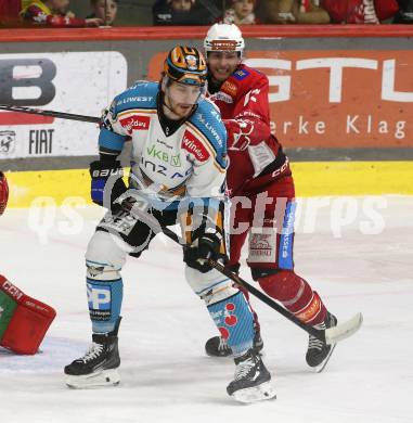 Eishockey ICE Bundesliga. KAC gegen Linz. David Maier   (KAC), Graham Knott (Linz) . Klagenfurt, am 23.3.2025
Foto: Kuess
---
pressefotos, pressefotografie, kuess, qs, qspictures, sport, bild, bilder, bilddatenbank