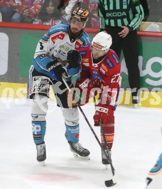 Eishockey ICE Bundesliga. KAC gegen Linz. Thomas Hundertpfund (KAC), Raphael Wolf (Linz) . Klagenfurt, am 23.3.2025
Foto: Kuess
---
pressefotos, pressefotografie, kuess, qs, qspictures, sport, bild, bilder, bilddatenbank