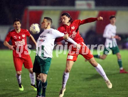 Fussball Kaerntner Liga. KAC gegen Voelkermarkt. Patrick Legner  (KAC),   Robert Matic (Voelkermarkt).  Klagenfurt, am 28.3.2024.
Foto: Kuess
---
pressefotos, pressefotografie, kuess, qs, qspictures, sport, bild, bilder, bilddatenbank