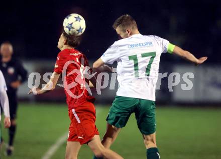 Fussball Kaerntner Liga. KAC gegen Voelkermarkt.  Maximilian Leipold (KAC), Daniel Ulrich Primusch    (Voelkermarkt).  Klagenfurt, am 28.3.2024.
Foto: Kuess
---
pressefotos, pressefotografie, kuess, qs, qspictures, sport, bild, bilder, bilddatenbank