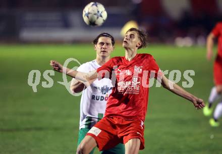 Fussball Kaerntner Liga. KAC gegen Voelkermarkt.  Maximilian Leipold (KAC),  Raphael Lukas Kulterer  (Voelkermarkt).  Klagenfurt, am 28.3.2024.
Foto: Kuess
---
pressefotos, pressefotografie, kuess, qs, qspictures, sport, bild, bilder, bilddatenbank