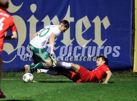 Fussball Kaerntner Liga. KAC gegen Voelkermarkt.  Nino Martinak (KAC),  Raphael Lukas Kulterer  (Voelkermarkt).  Klagenfurt, am 28.3.2024.
Foto: Kuess
---
pressefotos, pressefotografie, kuess, qs, qspictures, sport, bild, bilder, bilddatenbank