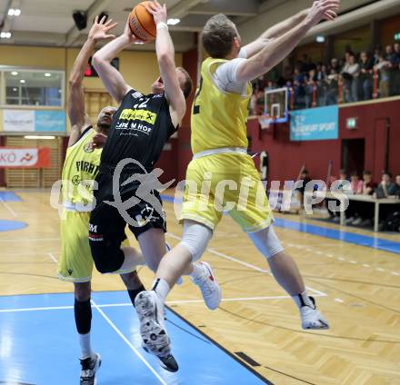 Basketball 2. Liga 2024/2025. Playoffs. VF3.   Woerthersee Piraten gegen Mattersburg Rocks.    Tim Huber, Shawn L. Ray  (Piraten),  Asdren Drew Koka  (Mattersburg Rocks). Klagenfurt, am 29.3.2025.
Foto: Kuess


---
pressefotos, pressefotografie, kuess, qs, qspictures, sport, bild, bilder, bilddatenbank