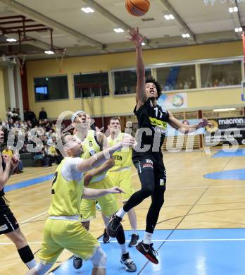 Basketball 2. Liga 2024/2025. Playoffs. VF3.   Woerthersee Piraten gegen Mattersburg Rocks.    Tim Huber (Piraten),  Yann Grandperret  (Mattersburg Rocks). Klagenfurt, am 29.3.2025.
Foto: Kuess


---
pressefotos, pressefotografie, kuess, qs, qspictures, sport, bild, bilder, bilddatenbank