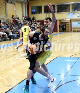 Basketball 2. Liga 2024/2025. Playoffs. VF3.   Woerthersee Piraten gegen Mattersburg Rocks.    Marin Sliskovic (Piraten),  Tobias Winkler  (Mattersburg Rocks). Klagenfurt, am 29.3.2025.
Foto: Kuess


---
pressefotos, pressefotografie, kuess, qs, qspictures, sport, bild, bilder, bilddatenbank