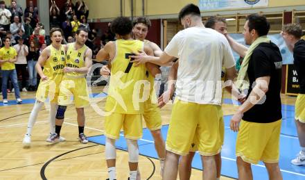 Basketball 2. Liga 2024/2025. Playoffs. VF3.   Woerthersee Piraten gegen Mattersburg Rocks.    Jubel  (Piraten),  Klagenfurt, am 29.3.2025.
Foto: Kuess


---
pressefotos, pressefotografie, kuess, qs, qspictures, sport, bild, bilder, bilddatenbank
