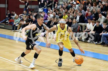 Basketball 2. Liga 2024/2025. Playoffs. VF3.   Woerthersee Piraten gegen Mattersburg Rocks.    Shawn L. Ray (Piraten),   Petar Zivkovic (Mattersburg Rocks). Klagenfurt, am 29.3.2025.
Foto: Kuess


---
pressefotos, pressefotografie, kuess, qs, qspictures, sport, bild, bilder, bilddatenbank
