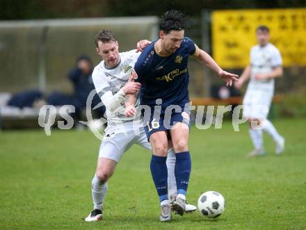 Fussball. Kaerntner Liga. Velden gegen Koettmannsdorf.  Luka Caculovic  (Velden),  Ziga Anzelj  (Koettmannsdorf). Velden, 29.3.2025
Foto: Kuess
---
pressefotos, pressefotografie, kuess, qs, qspictures, sport, bild, bilder, bilddatenbank