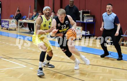 Basketball 2. Liga 2024/2025. Playoffs. VF3.   Woerthersee Piraten gegen Mattersburg Rocks.    Shawn L. Ray  (Piraten),  Asdren Drew Koka  (Mattersburg Rocks). Klagenfurt, am 29.3.2025.
Foto: Kuess


---
pressefotos, pressefotografie, kuess, qs, qspictures, sport, bild, bilder, bilddatenbank