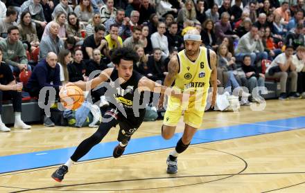 Basketball 2. Liga 2024/2025. Playoffs. VF3.   Woerthersee Piraten gegen Mattersburg Rocks.    Shawn L. Ray (Piraten),  Yann Grandperret  (Mattersburg Rocks). Klagenfurt, am 29.3.2025.
Foto: Kuess


---
pressefotos, pressefotografie, kuess, qs, qspictures, sport, bild, bilder, bilddatenbank