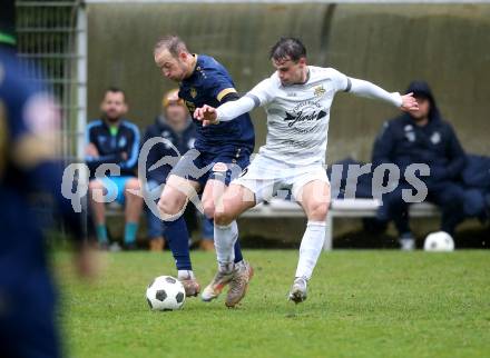 Fussball. Kaerntner Liga. Velden gegen Koettmannsdorf.  Mario Kroepfl  (Velden), 
Daniel Hans Genser   (Koettmannsdorf). Velden, 29.3.2025
Foto: Kuess
---
pressefotos, pressefotografie, kuess, qs, qspictures, sport, bild, bilder, bilddatenbank