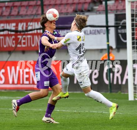 Fussball Bundesliga. SK Austria Klagenfurt gegen Altach.  Matteo Kitz (Klagenfurt) Paul-Friedrich Koller  (Altach). Klagenfurt, am 5.4.2025.
Foto: Kuess
---
pressefotos, pressefotografie, kuess, qs, qspictures, sport, bild, bilder, bilddatenbank