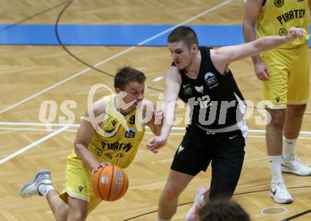 Basketball 2. Liga 2024/2025. Playoffs. SF2.   Woerthersee Piraten gegen RAIDERS Tirol    Elvis Keric (Piraten),  Moritz Hoelzer  (Tirol). Klagenfurt, am 4.5.2025.
Foto: Kuess


---
pressefotos, pressefotografie, kuess, qs, qspictures, sport, bild, bilder, bilddatenbank