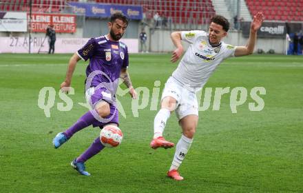 Fussball Bundesliga. SK Austria Klagenfurt gegen Altach. Kosmas Gkezos  (Klagenfurt), Dijon Kameri  (Altach). Klagenfurt, am 5.4.2025.
Foto: Kuess
---
pressefotos, pressefotografie, kuess, qs, qspictures, sport, bild, bilder, bilddatenbank