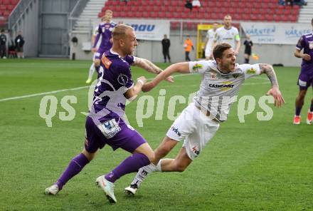 Fussball Bundesliga. SK Austria Klagenfurt gegen Altach.  Florian Jaritz  (Klagenfurt) Sandro Ingolitsch (Altach). Klagenfurt, am 5.4.2025.
Foto: Kuess
---
pressefotos, pressefotografie, kuess, qs, qspictures, sport, bild, bilder, bilddatenbank