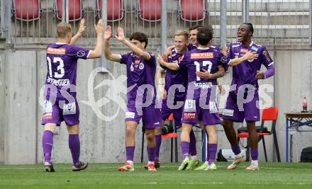 Fussball Bundesliga. SK Austria Klagenfurt gegen Altach.  Torjubel Christopher Brian Cvetko (Klagenfurt),  Klagenfurt, am 5.4.2025.
Foto: Kuess
---
pressefotos, pressefotografie, kuess, qs, qspictures, sport, bild, bilder, bilddatenbank