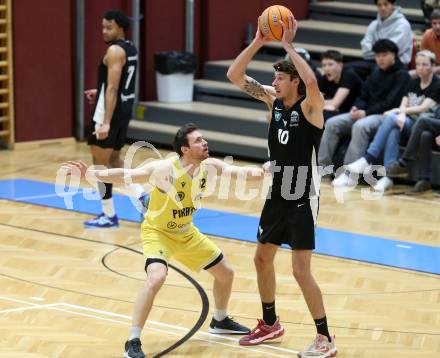 Basketball 2. Liga 2024/2025. Playoffs. SF2.   Woerthersee Piraten gegen RAIDERS Tirol    Jan-Arne Apschner (Piraten),  Thomas Pirchner  (Tirol). Klagenfurt, am 4.5.2025.
Foto: Kuess


---
pressefotos, pressefotografie, kuess, qs, qspictures, sport, bild, bilder, bilddatenbank