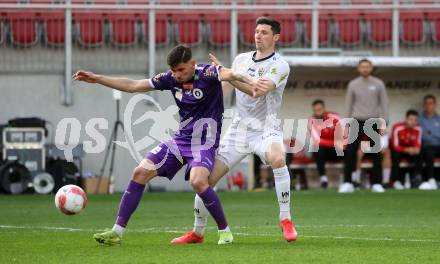 Fussball Bundesliga. SK Austria Klagenfurt gegen Altach.  David Toshevski  (Klagenfurt) Benedikt Zech (Altach). Klagenfurt, am 5.4.2025.
Foto: Kuess
---
pressefotos, pressefotografie, kuess, qs, qspictures, sport, bild, bilder, bilddatenbank