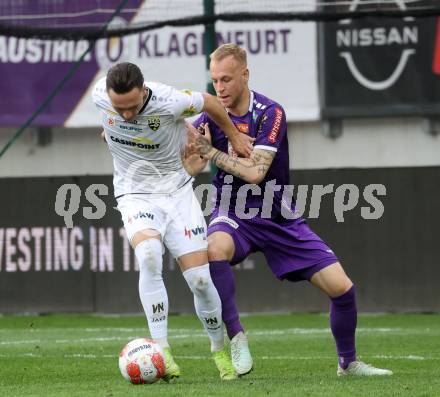 Fussball Bundesliga. SK Austria Klagenfurt gegen Altach.  Florian Jaritz  (Klagenfurt) Lukas Fridrikas  (Altach). Klagenfurt, am 5.4.2025.
Foto: Kuess
---
pressefotos, pressefotografie, kuess, qs, qspictures, sport, bild, bilder, bilddatenbank