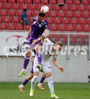 Fussball Bundesliga. SK Austria Klagenfurt gegen Altach.  David Toshevski (Klagenfurt) Paul-Friedrich Koller  (Altach). Klagenfurt, am 5.4.2025.
Foto: Kuess
---
pressefotos, pressefotografie, kuess, qs, qspictures, sport, bild, bilder, bilddatenbank