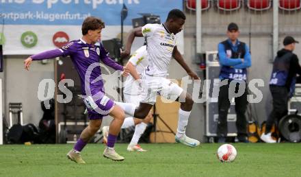 Fussball Bundesliga. SK Austria Klagenfurt gegen Altach.  Philipp Wydra (Klagenfurt) Ousmane Diawara  (Altach). Klagenfurt, am 5.4.2025.
Foto: Kuess
---
pressefotos, pressefotografie, kuess, qs, qspictures, sport, bild, bilder, bilddatenbank