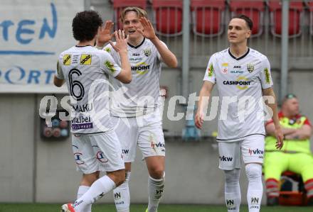 Fussball Bundesliga. SK Austria Klagenfurt gegen Altach.   Torjubel Paul-Friedrich Koller  (Altach). Klagenfurt, am 5.4.2025.
Foto: Kuess
---
pressefotos, pressefotografie, kuess, qs, qspictures, sport, bild, bilder, bilddatenbank